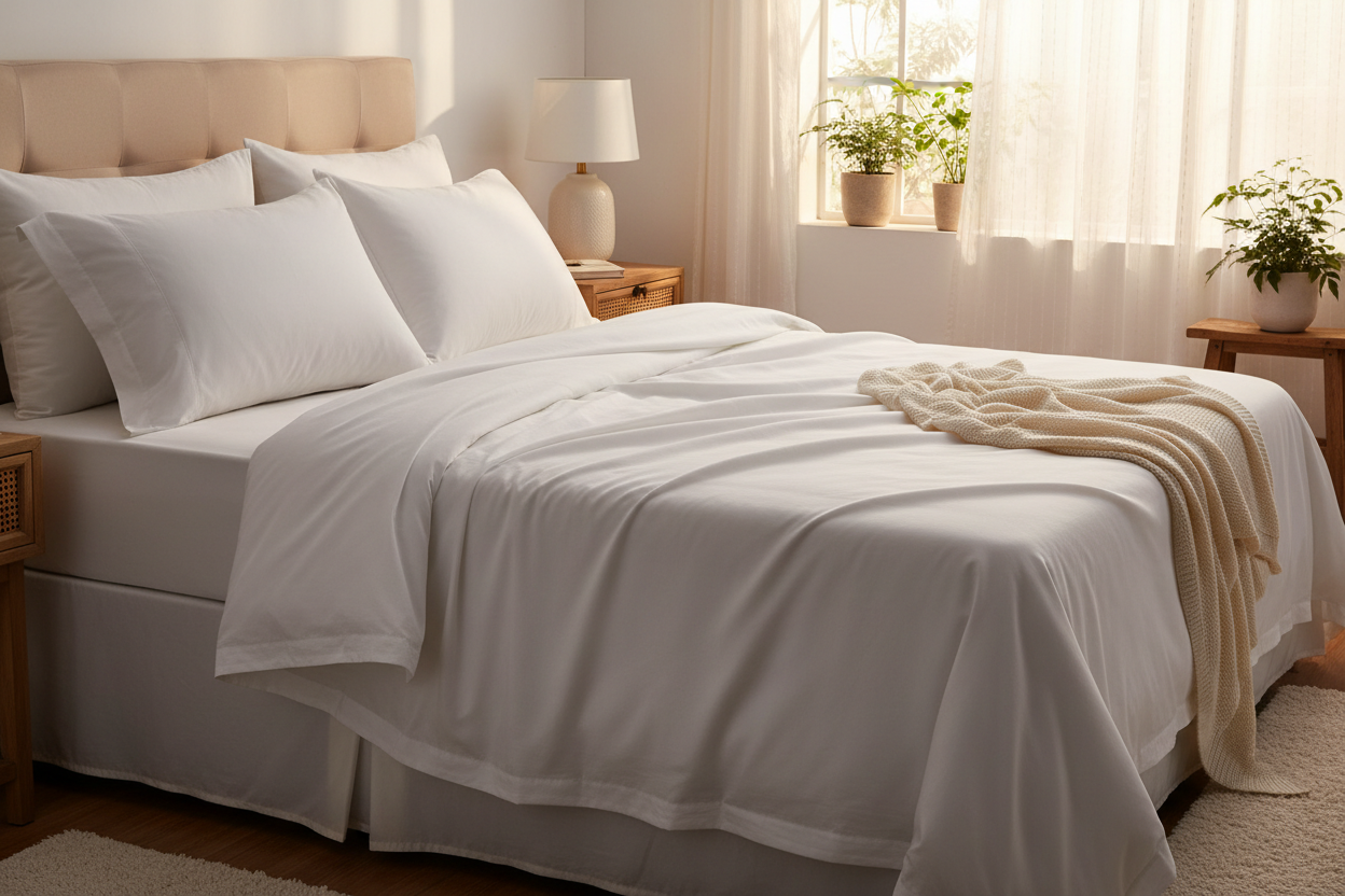 Sabana blanche sur lit cosy